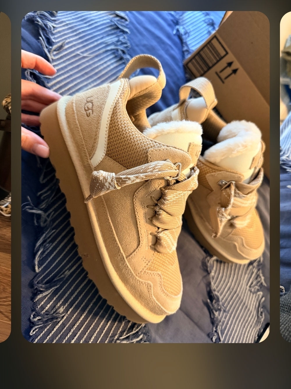 UGG Beige/Tan Shearling-Trim Sneakers